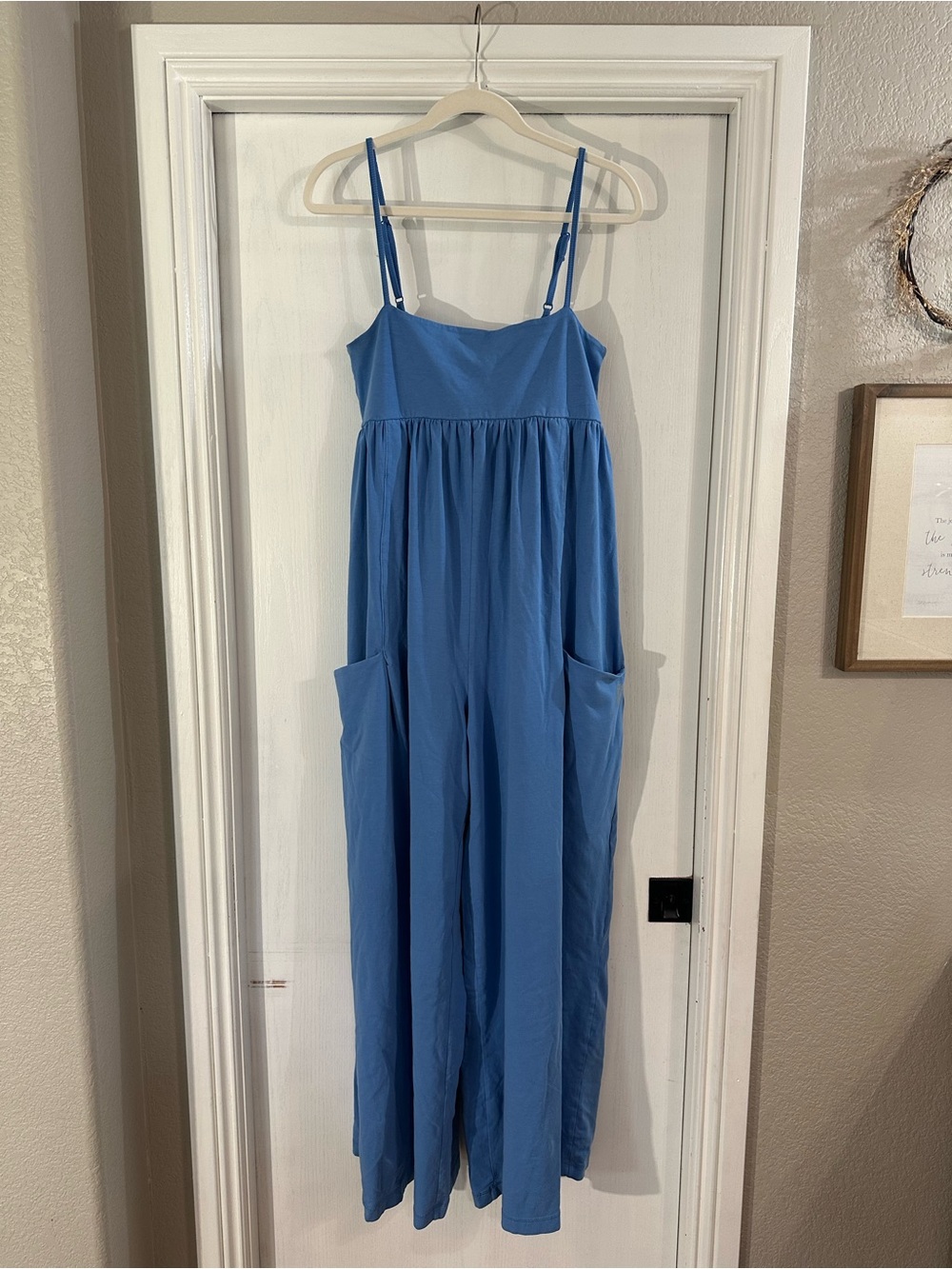 Free People Blue Wide-Leg Spaghetti Strap Jumpsuit